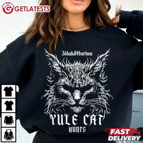 Jolakotturinn Christmas Yule Cat Hunts T Shirt (3)