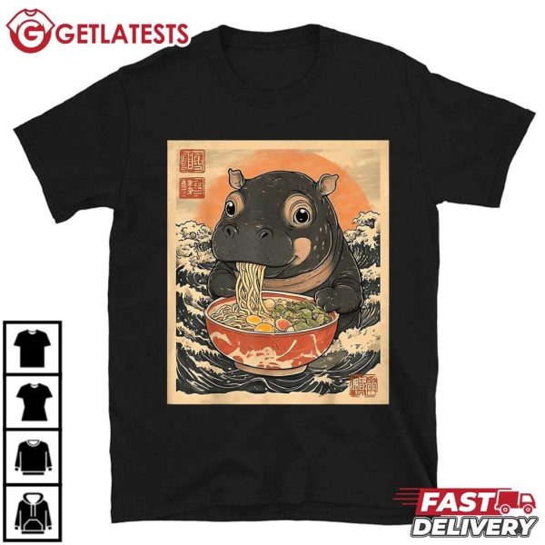 Moo Deng Eat Ramen Japanese Funny Meme T Shirt (2)