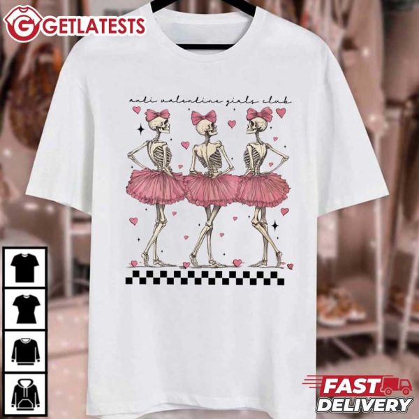 Funny Skeleton Ballet Dancer Anti Valentine Club T Shirt (2)