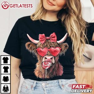 Highland Cow Candy Valentines Day T Shirt (1)