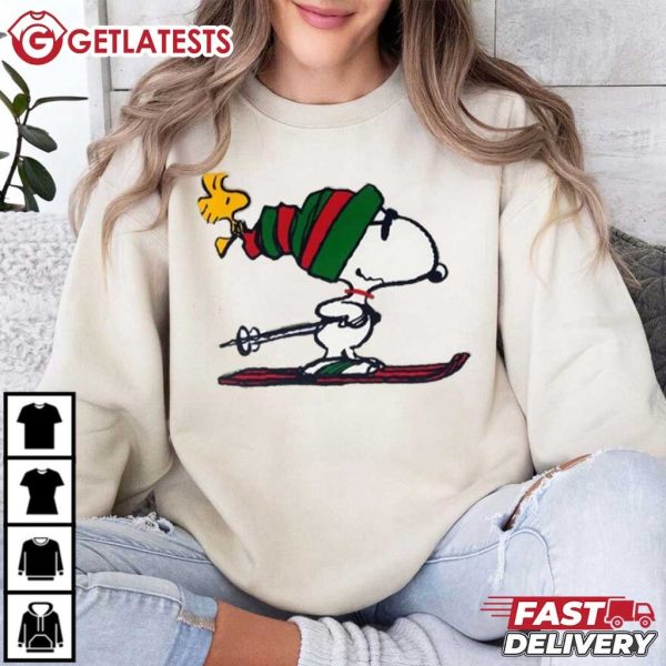 Snoopy and Woodstock Ski Christmas T Shirt (1)