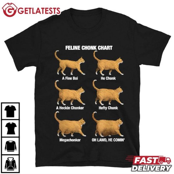 Feline Chonk Chart Oh Lawd He Comin Cat Meme T Shirt (2)