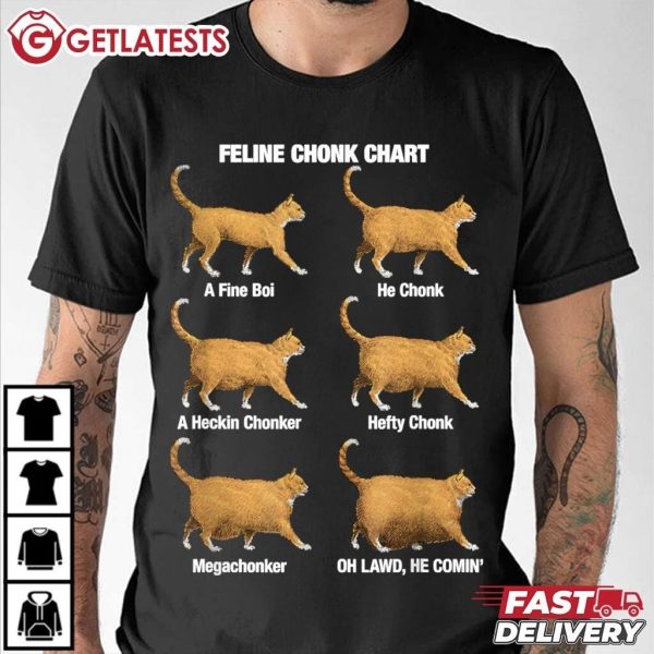 Feline Chonk Chart Oh Lawd He Comin Cat Meme T Shirt (3)