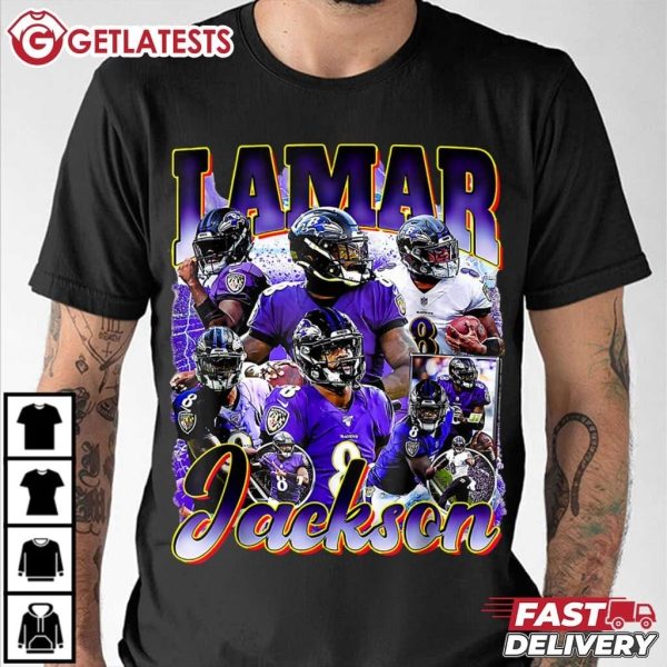 Lamar Jackson Retro Bootleg Style Football T Shirt (3)