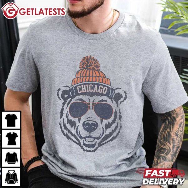 Chicago Bears Mascot Knit Cap Glasses Football T Shirt (3)