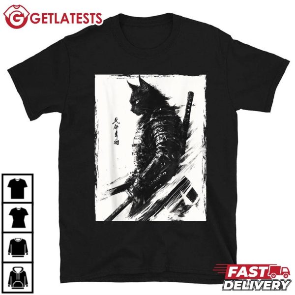 Samurai Warrior Cat Graphic Vintage Japanese Art T Shirt (2)