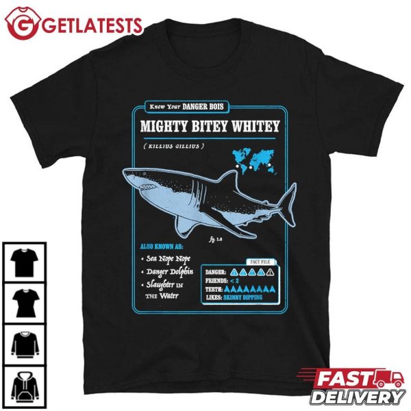 Know Your Mighty Bitey Whitey AKA Great White Shark T Shirt (2)