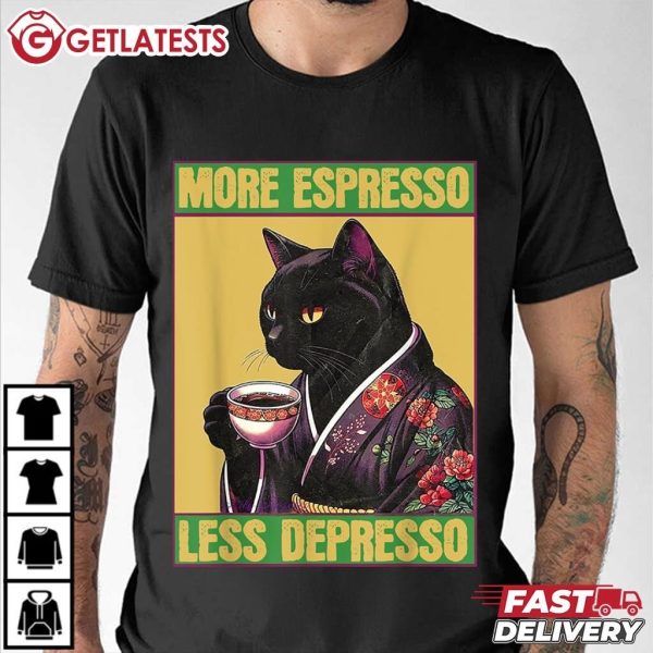 Cat Kimono More Espresso Less Depresso Funny Cat T Shirt (2)