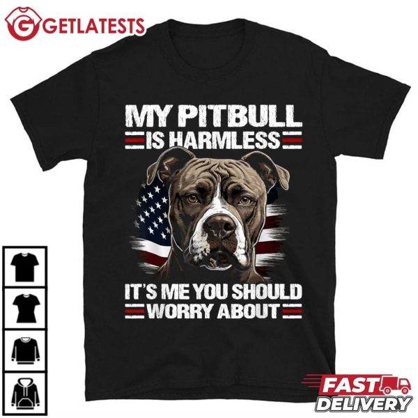 My Pitbull Is Harmless American Flag Pitbull Lover T Shirt (2)