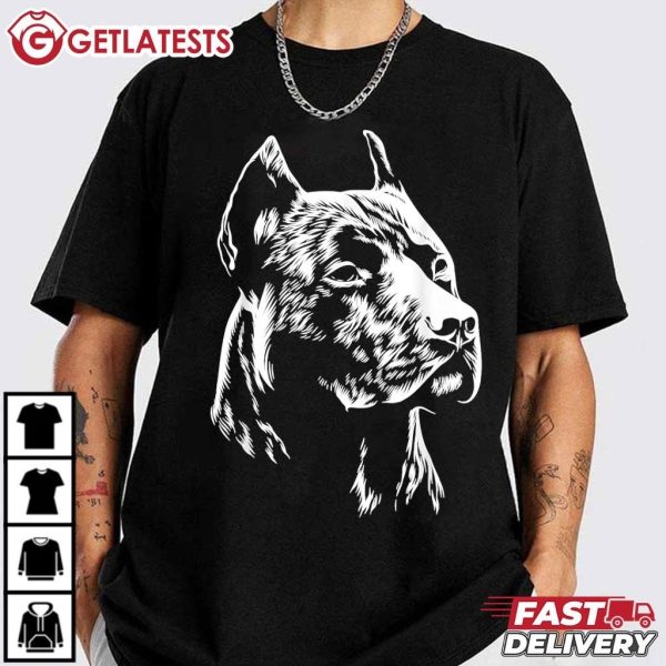 White Portrait American Pitbull Terrier T Shirt (3)