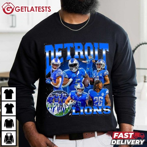 Detroit Lions Retro Graphic Bootleg Style Football T Shirt (1)