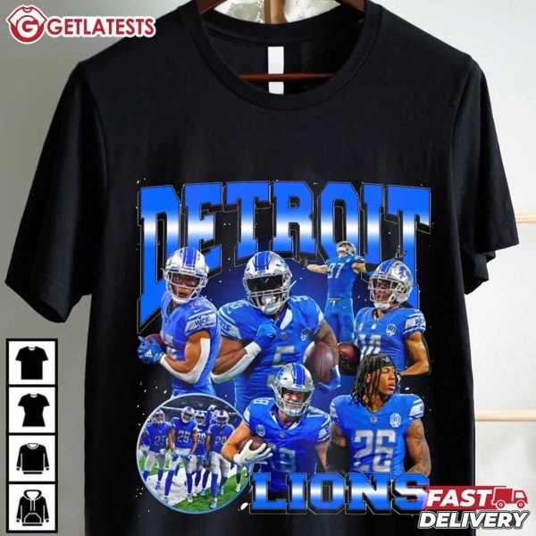 Detroit Lions Retro Graphic Bootleg Style Football T Shirt (2)