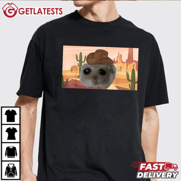 Sad Hamster Funny Meme Cowboy Western T Shirt (1)