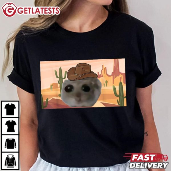 Sad Hamster Funny Meme Cowboy Western T Shirt (2)