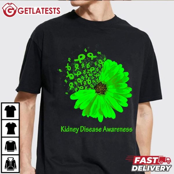 Kidney Disease Awareness Ribbon Green Sunflower Hope T Shirt (3)