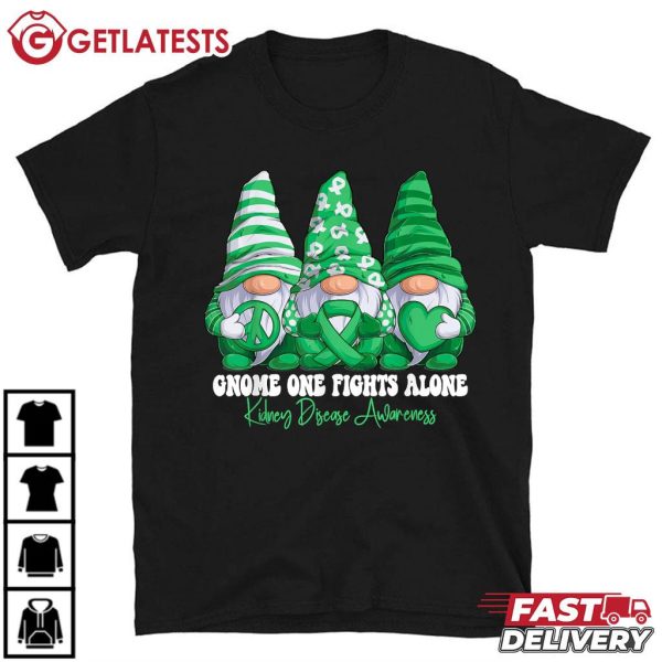 Kidney Disease Awareness Gnome One Fights Alone T Shirt (2)