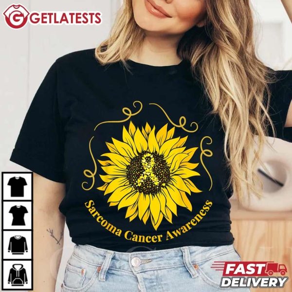 Sarcoma Cancer Awareness Sunflower Yellow Ribbon T Shirt (1)