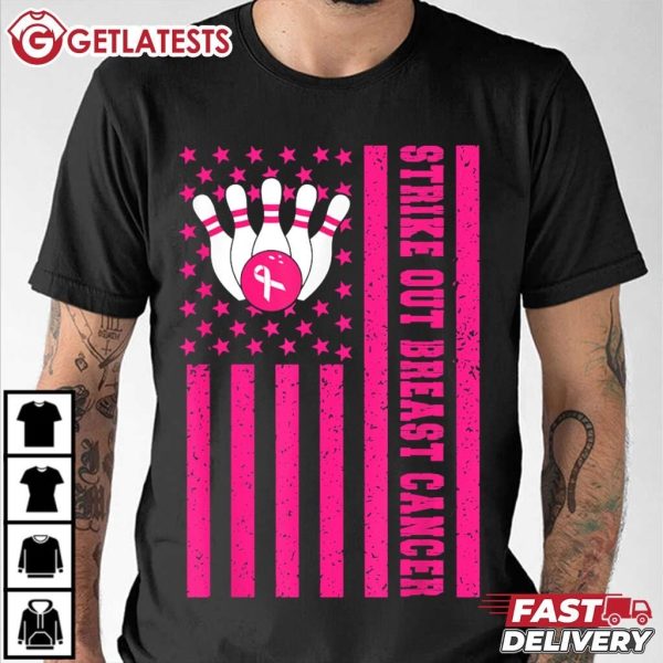 Strike Out Bowling Pink Ribbon Breast Cancer Awareness T Shirt (2)