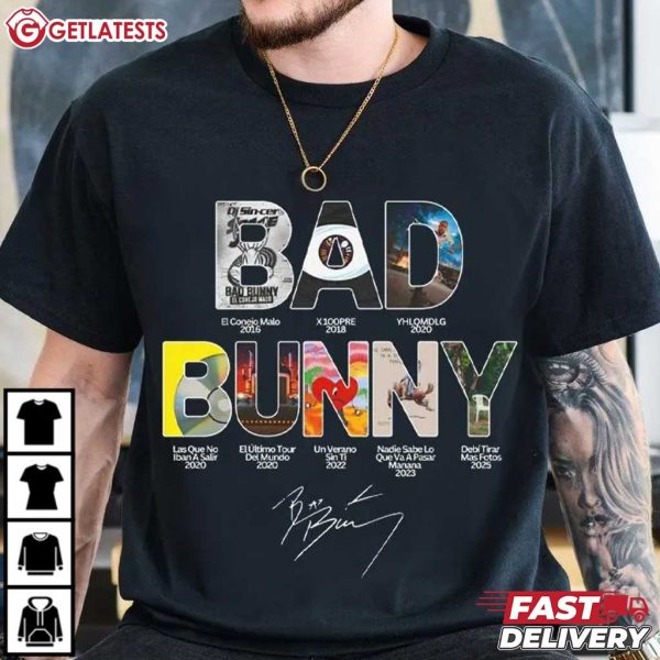 Bad Bunny Discography Signature All Album Music T Shirt (1)