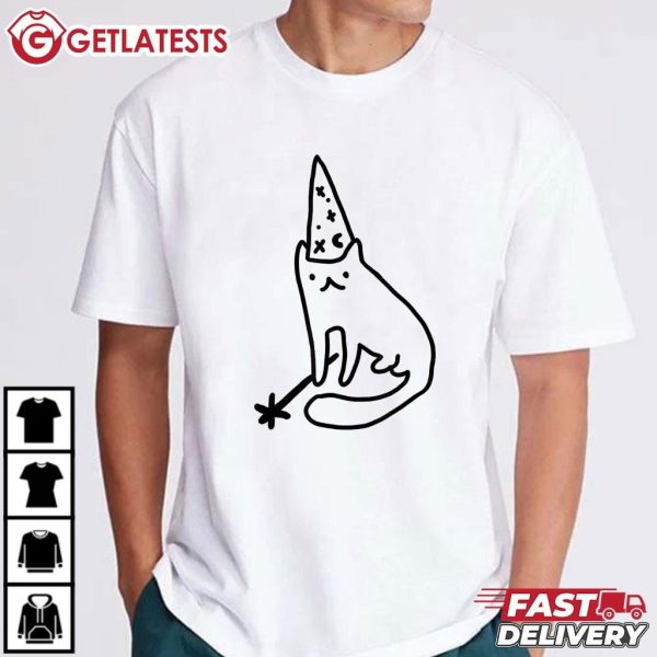 Wizard Cat Funny Meme Drawing T Shirt (2)