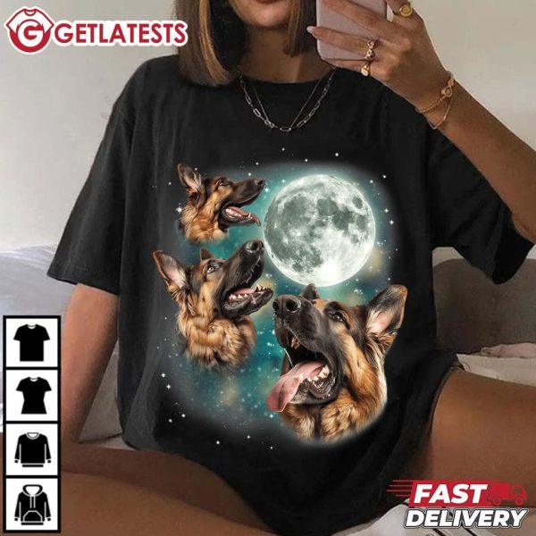 Three German Shepherd Moon Funny Dog Meme T Shirt (1)