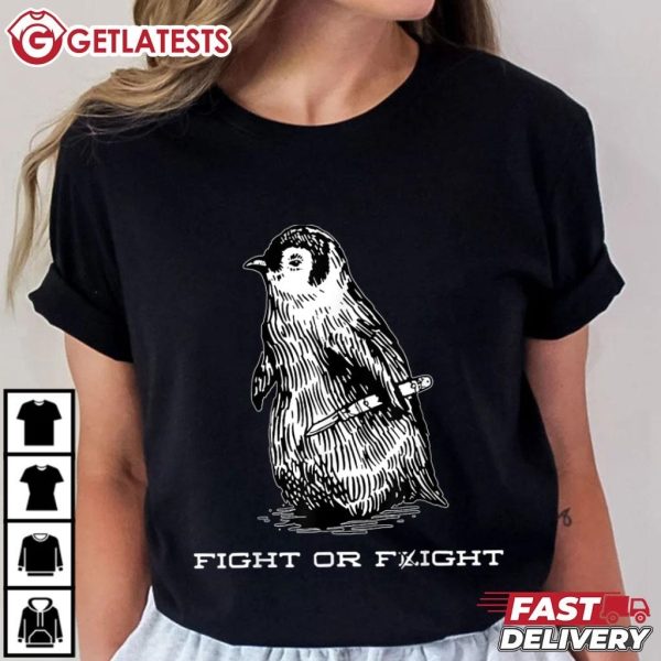 Fight or Flight Funny Penguin Meme T Shirt (1)