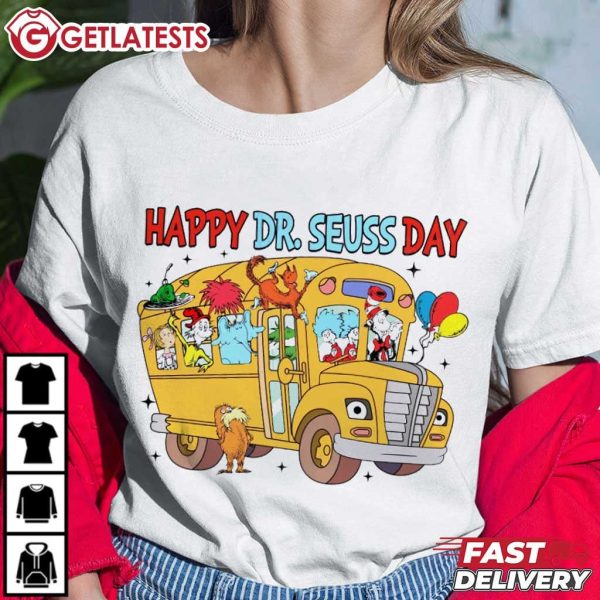 Happy Dr Seuss Day School Bus T Shirt