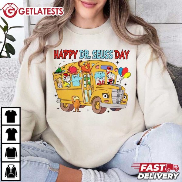 Happy Dr Seuss Day School Bus T Shirt