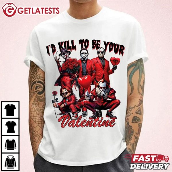 Halloween Characters I'd Kill To Be Your Valentine T Shirt (1)