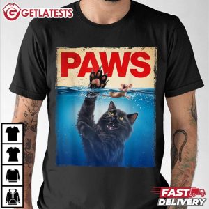 Paws Parody Black Cat Chasing a Cute Scared Mouse T Shirt (2)