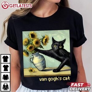 Van Gogh Black Cat With Sunflowers Funny Art T Shirt (1)