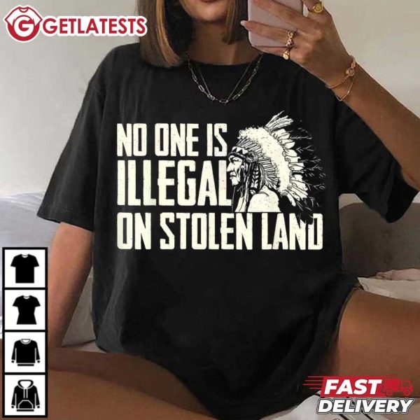 No One Is Illegal On Stolen Land Red Indian Chief Political T Shirt (4)