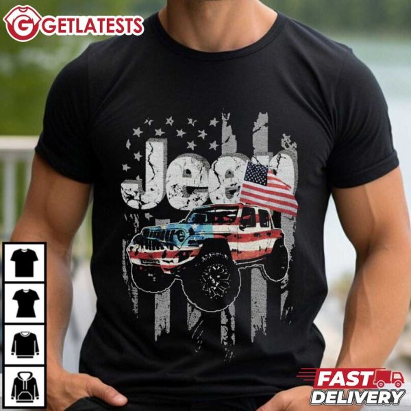 Jeep Truck American Flag 4th Of July T Shirt (3)