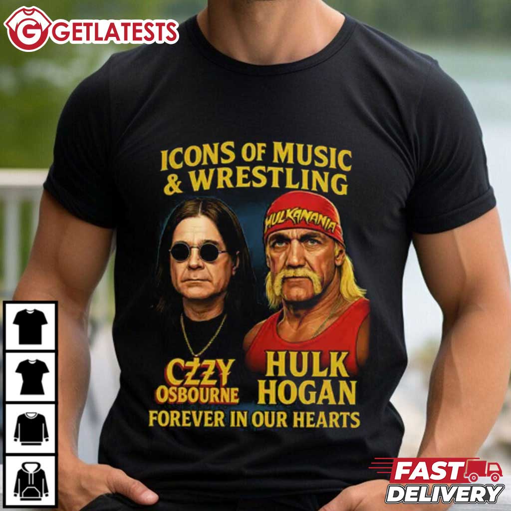 Icons Of Music And Wrestling Ozzy Osbourne And Hulk Hogan T-Shirt Icons Of Music And Wrestling Ozzy Osbourne And Hulk Hogan T-Shirt