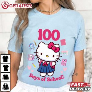 Kitty 100 Days of School Cute Cat Girls Student Gift T Shirt (2)