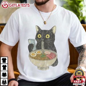 Cat Eating Ramen Funny Gift For Cat Lovers T Shirt (1)