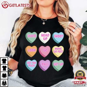 Skate Head Up Shoot Look Go Move Your Feet Valentines Day Hockey T Shirt (1)