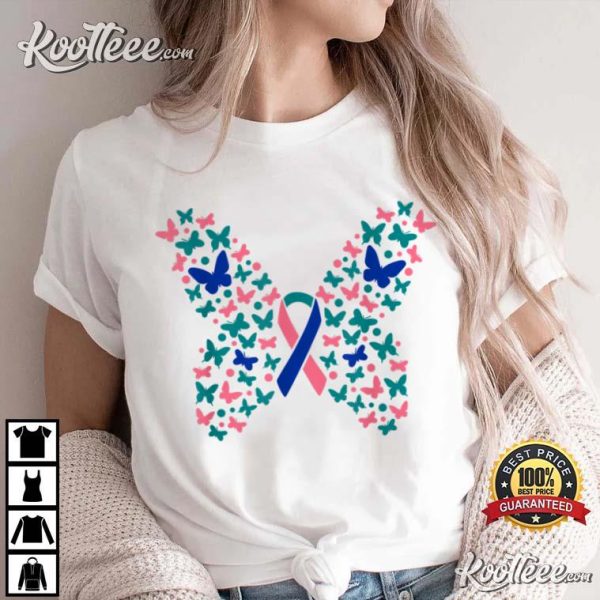 Butterfly Thyroid Cancer Awareness Ribbon Survivor Warrior T-Shirt