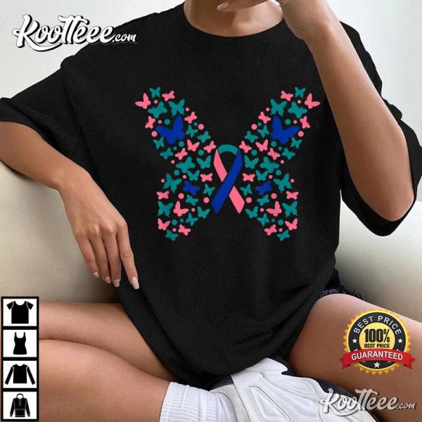 Butterfly Thyroid Cancer Awareness Ribbon Survivor Warrior T-Shirt