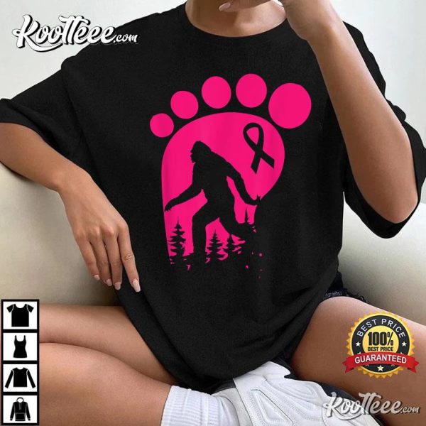 Bigfoot Pink Ribbon Breast Cancer Awareness Cool Sasquatch T-Shirt