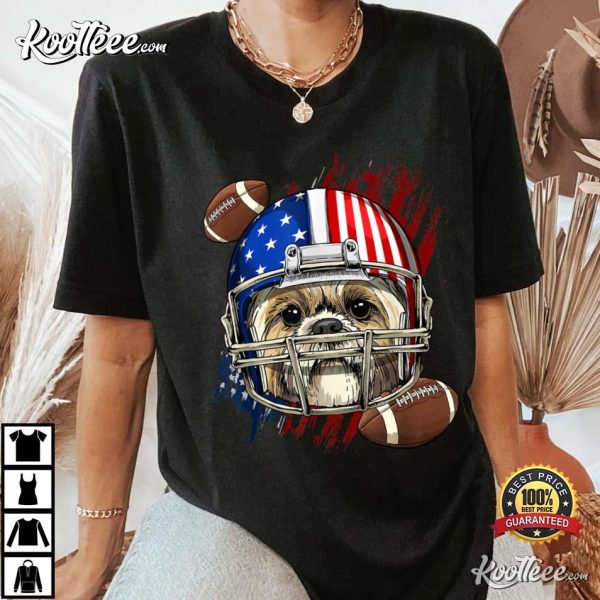 Shih Tzu American Football Dog Lovers USA Flag T-Shirt