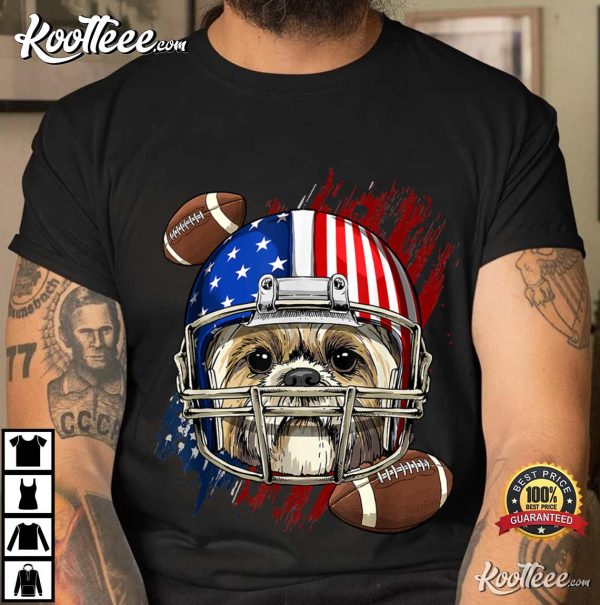 Shih Tzu American Football Dog Lovers USA Flag T-Shirt