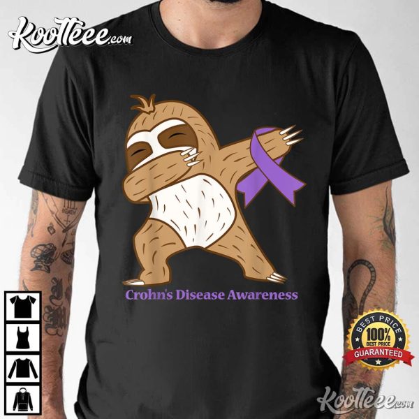 Crohn’s Disease Awareness Ribbon Dabbing Sloth Warrior Gift T-Shirt