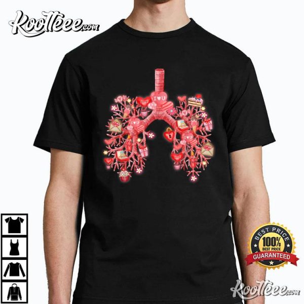 Cute Red Heart Lungs Respiratory Therapist Valentine’s Day T-Shirt