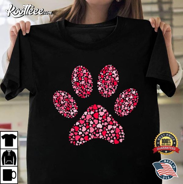 Dog Paw Valentine’s Day Colorful Hearts Pattern T-Shirt