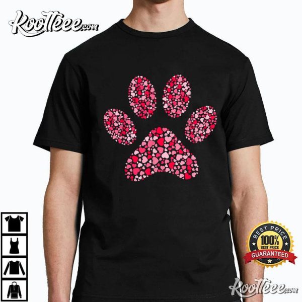 Dog Paw Valentine’s Day Colorful Hearts Pattern T-Shirt