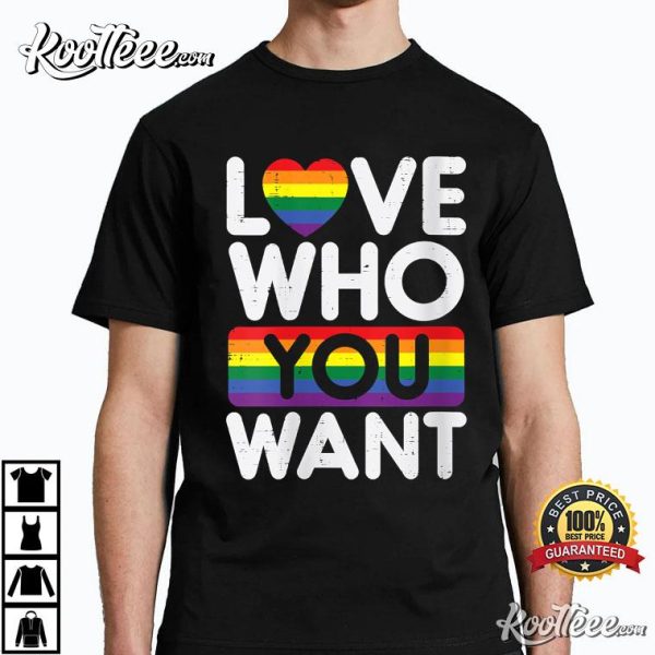 Love Who You Want Rainbow Heart Gay T-Shirt