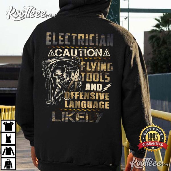 Electrician Xmas Caution Flying Tools And Offensive T-Shirt