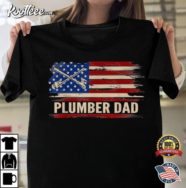 Vintage Plumber Dad American USA Flag Funny T-Shirt