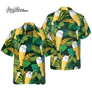 Beer Hawaiian Shirt For Men Beer Lovers Aloha Shirts Green Tropical Shirt koolteee